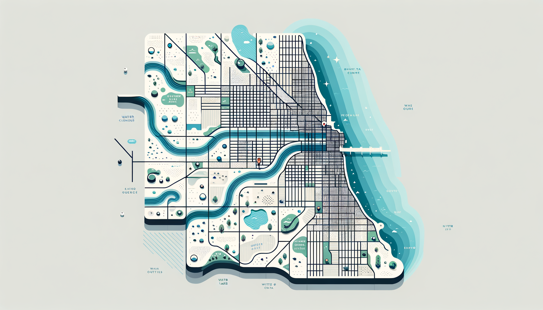 Map outlining chicago and waterways