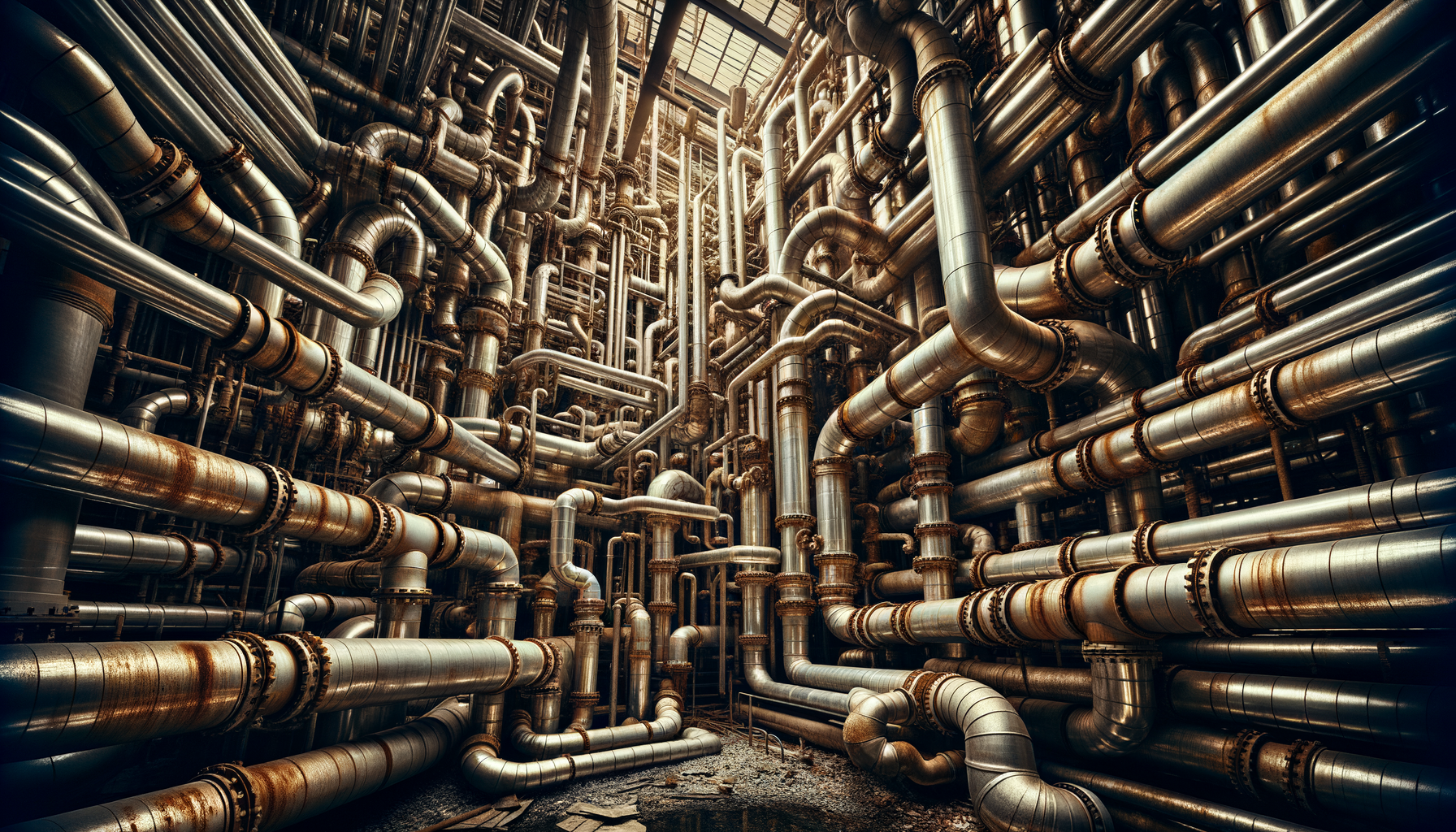 A close-up, high-definition image of heavily corroded pipes in an older Missouri building, demonstrating the impact of aging infrastructure, no text overlays.