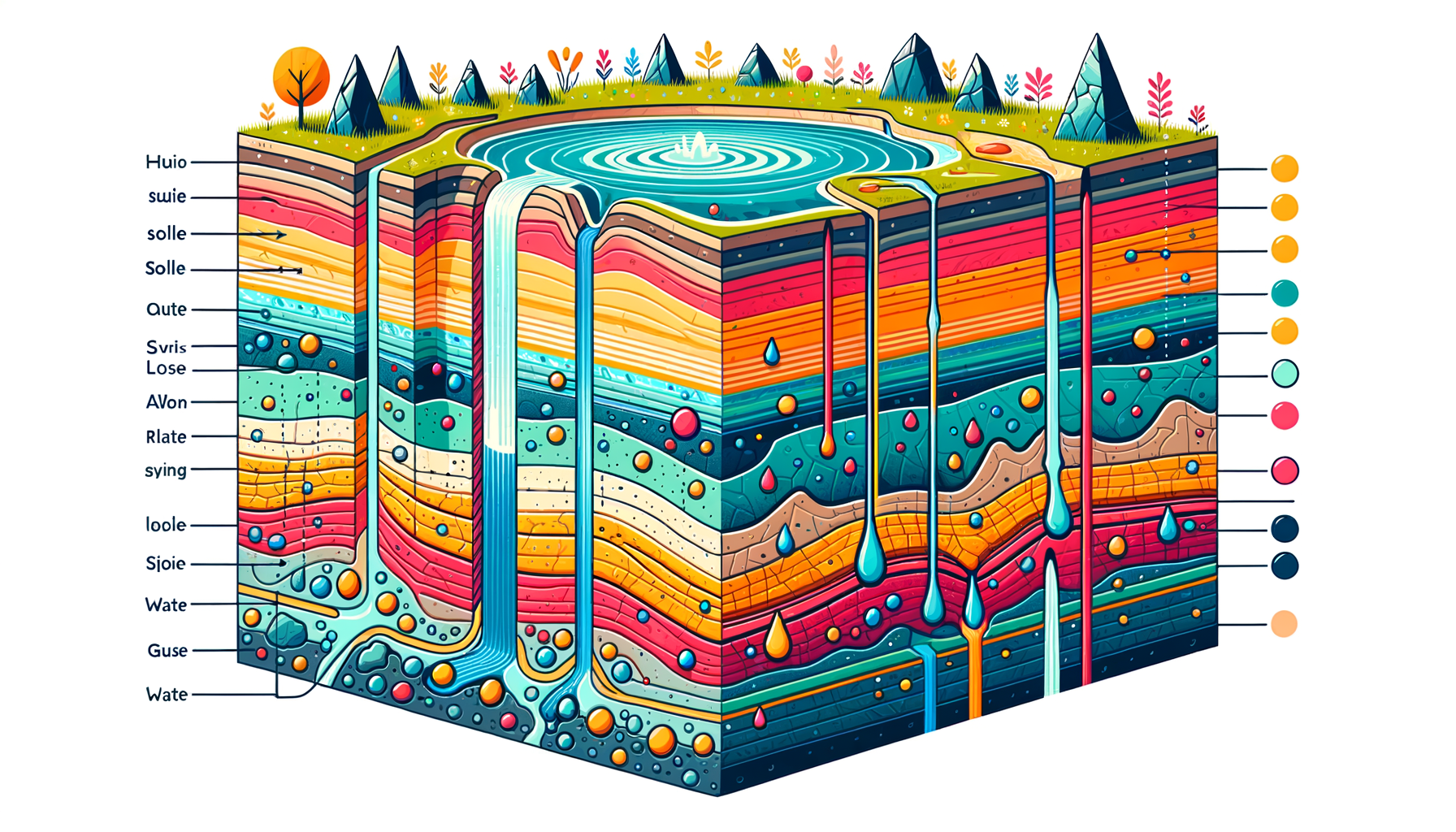 A stylized cross-sectional diagram of Minnesota's geology and aquifers, showing groundwater flow and natural springs, no text or labels.