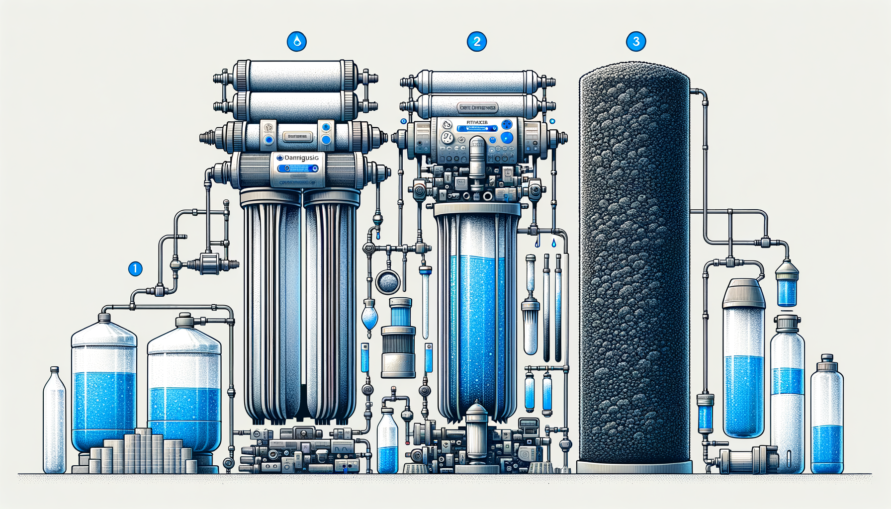 A side-by-side comparison graphic of three water filtration systems effective in Oregon—reverse osmosis, activated carbon, and whole-house—no text or branding.