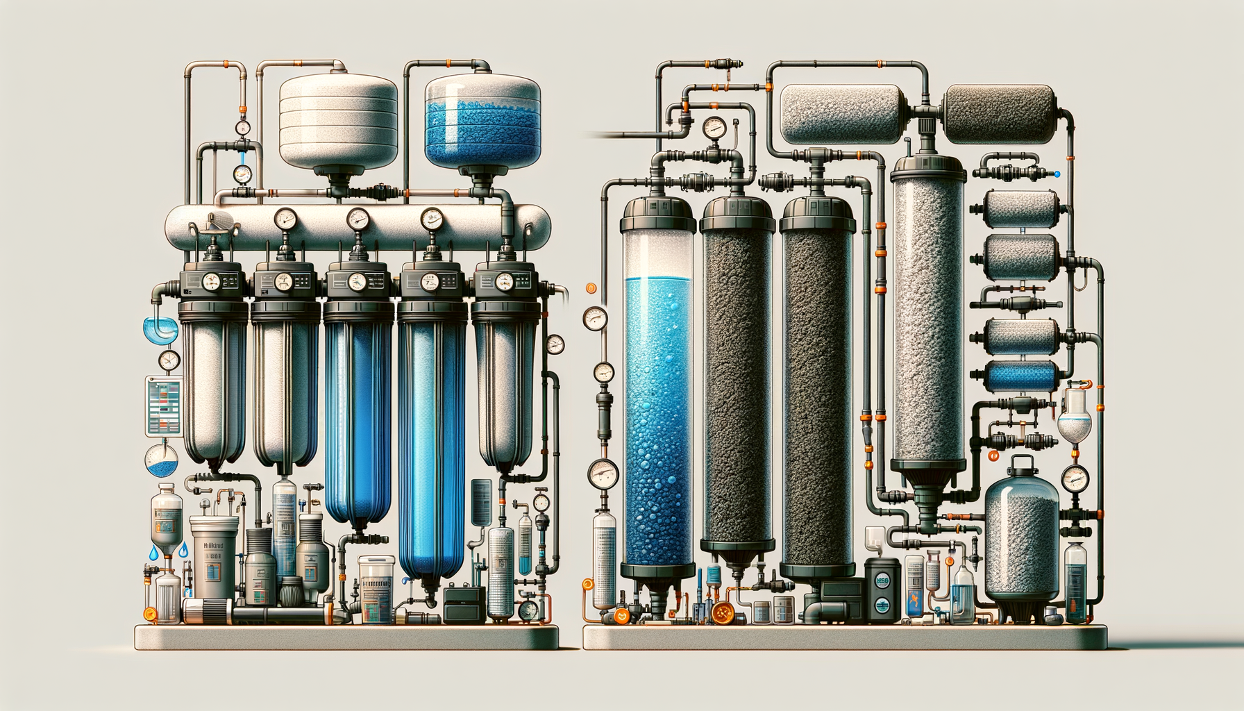 A side-by-side comparison graphic of three water filtration systems effective in Maine—reverse osmosis, activated carbon, and whole-house—no text or branding.