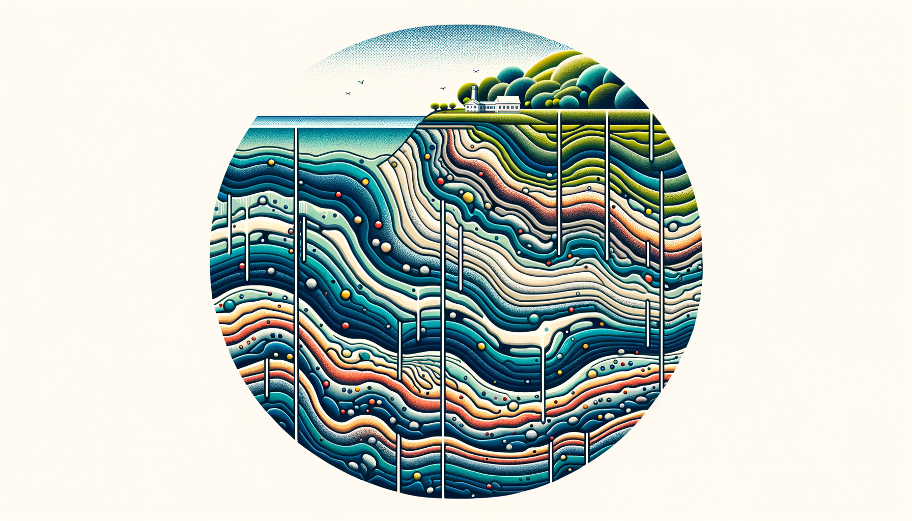 A stylized cross-sectional diagram of Illinois's geology and aquifers, showing groundwater flow and natural springs, no text or labels.