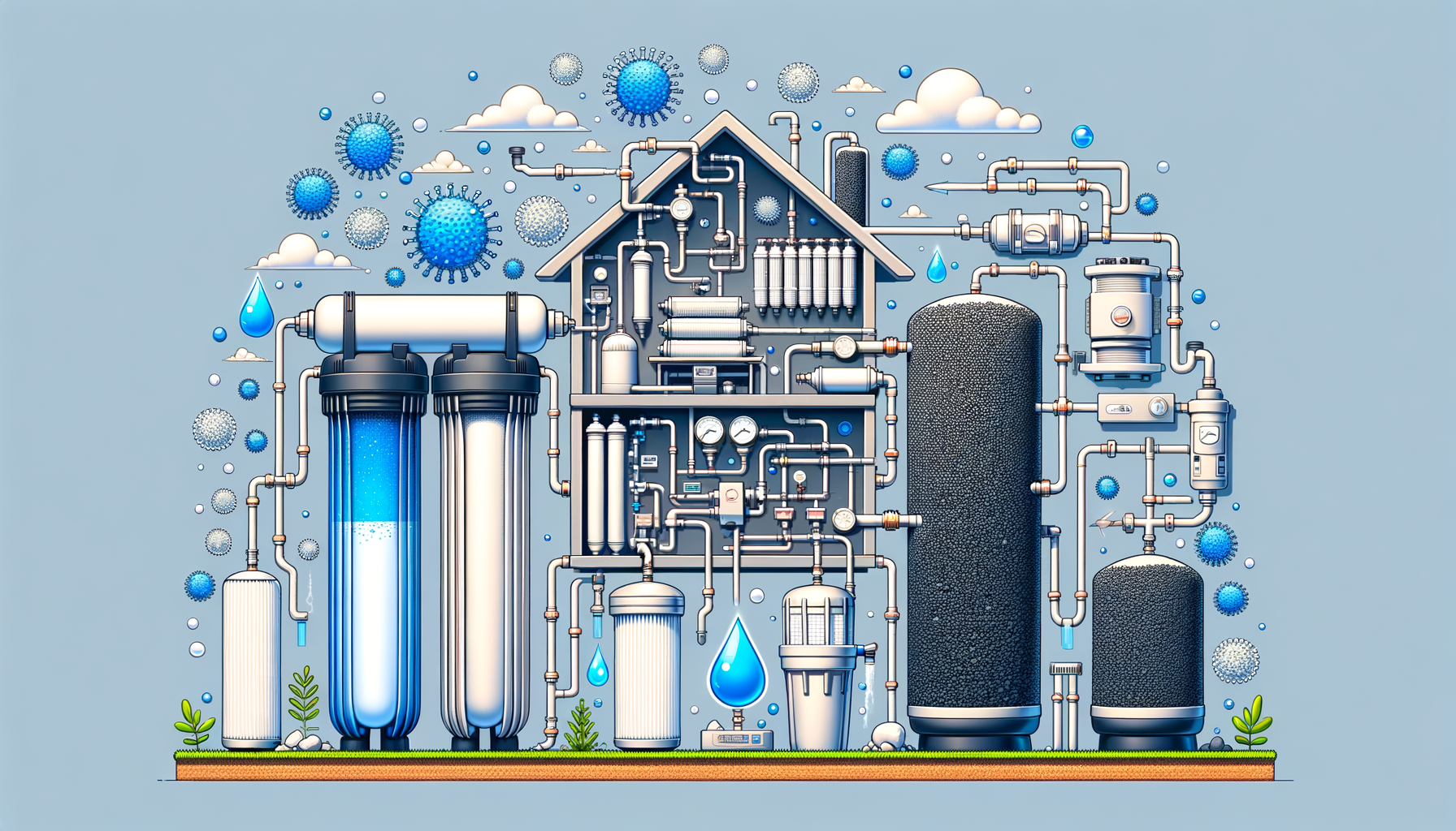 A side-by-side comparison graphic of three water filtration systems effective in Indiana—reverse osmosis, activated carbon, and whole-house—no text or branding.